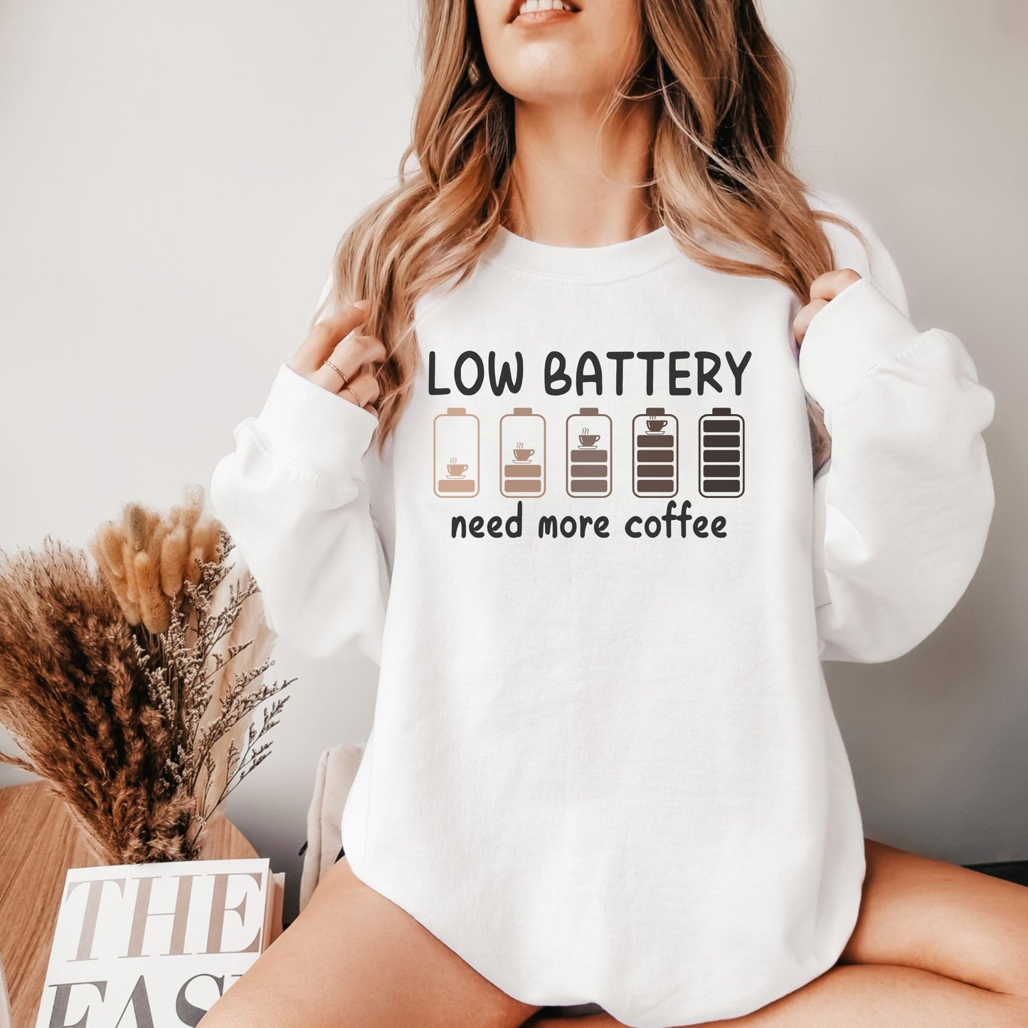 Low Battery Need More Coffee Crewneck Sweatshirt